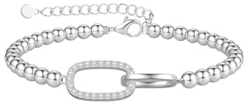 Milacolato Bracciale d'argento per donna 925 Argento Graffetta Charm Ipoallergenico Bracciali di perline d'argento regolabili Gioielli dell'amicizia