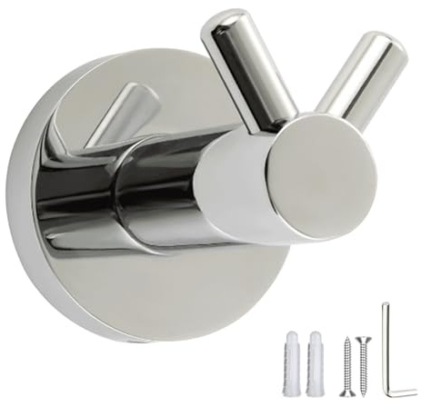 MINGCHI Gancio Doppio Cromato Lucido Acciaio Inox 304 - Porta Asciugamani da Parete 15kg con Foratura - Per Bagno, Cucina, Ingresso - Design Elegante Argento