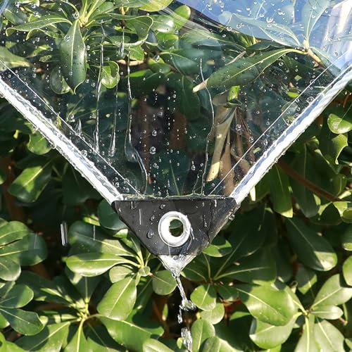 Strapazierfähige, wasserdichte, transparente Abdeckplane, verstärkt, transparent, mit Ösen, für Outdoor, Camping, Garten, Balkon, 4 x 6,5 m, regenfester Schutz