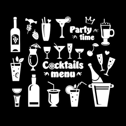 Wall Decals Paster Paper Drink Glass Martini Cocktail Menu Collection Cafe 34x39.6cm Art Decoration S-White