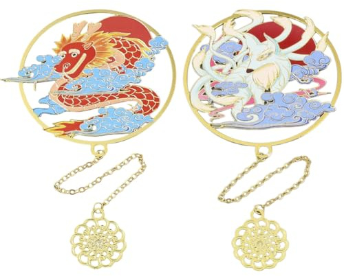 GORGECRAFT 2 süßes Lesezeichen Aus Metall Mit Tiermotiv Und Quaste Einzigartiges Lesezeichen Aus Der Orientalischen Mythologie Neunschwänziger Fuchs Chinesischer Drache Fantasy Goldausschnitt Lesezeic