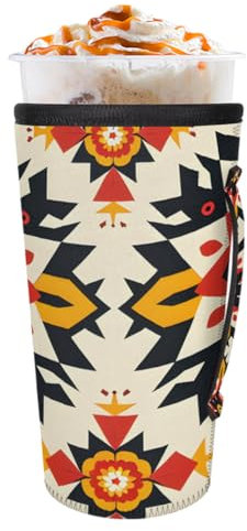 Mintoprints Manicotto etnico Navajo astratto caffè freddo con manico Boemia riutilizzabile in neoprene isolato maniche portabicchieri in neoprene per caldo e freddo 907,2 g