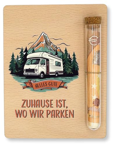 ZUKLA Verpackung für Geldgeschenk Reise Geldgeschenk Camper - 13 x 10 cm - mit Reagenzglas - Geschenk für Wohnmobil - Wohnwagen Spardose - Reisegutschein Geschenk Verpackung