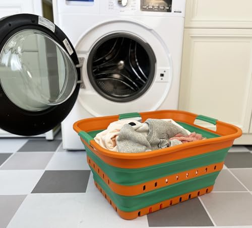 SAMMART Cesta de plástico plegable para la colada de 42L - Contenedor/Organizador de almacenamiento plegable emergente - Bañera de lavado transportable - Cesto/Cesta que ahorra espacio (1, Hoja de