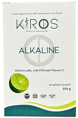 KIROS ALKALINE, Integratore Alcalinizzante, Rimineralizzante, con Sali di Potassio, Magnesio e Calcio, Vitamina C Naturale, 30 Bustine Stick da 7g di Polvere Solubile, Gusto Lime