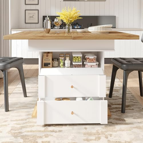 Esstisch Teleskoptisch(110-140×80cm), klappbarer Küchentisch für 4-6 Personen, Ausziehbarer Esstisch ,platzsparender Küchentisch,für Küche und Wohnzimmer,Minimalistisches Schranktür-Design (weiß)