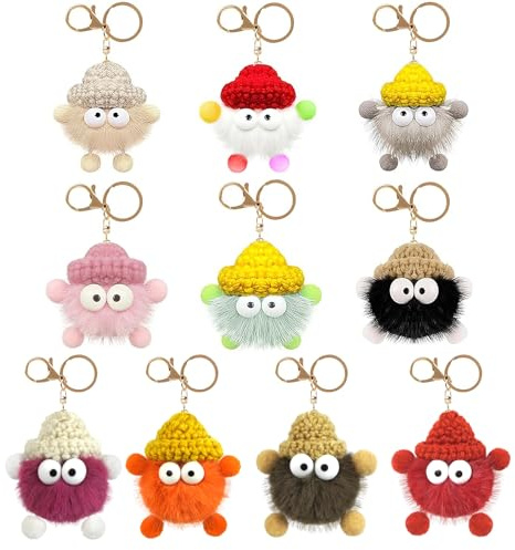 PEAKTOP 10Pièces Doux Porte Clef Pompon, Porte-CléS En Pompon Animal Mignon