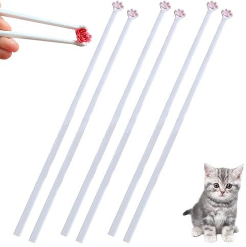 DIFLAX 3 Piezas Palillos de Pata de Gato, Palillos Reutilizables con Patas de Gato, 25cm, Antideslizantes, Reutilizables, Fáciles de Agarrar, Color Rosa, Herramientas de Cocina