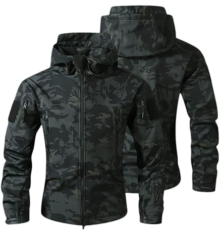 Mymyguoe Airsoft Veste de pluie militaire pour homme - Veste d'hiver imperméable - Veste polaire - Veste de chasse - Camouflage - Veste softshell doublée - Camo - Sweat à capuche d'extérieur chaud