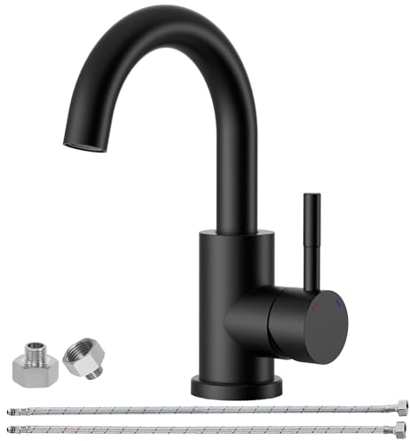 Wasserhahn Bad Schwarz Matt Wasserhahn Küche Edelstahl 360° Drehbar | Waschtischarmatur 360°Drehbar Einhebelmischer Waschbecken für Badezimmer/Küche Auslaufhöhe 155 mm von BATHLAVISH