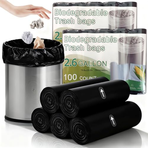 Bio Müllbeutel, 200 Stück Biomüllbeutel 10L, 20 pro Rolle Biomülltüten Kompostierbare Müllbeutel Müllsack, Bio Beutel Küchen Lebensmittel Abfallbeutel für Küche Büro (Schwarz, 200 Stuck-10L)