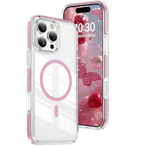 QIWEIQING Custodia Trasparente per iPhone 15 Pro Max 6.7, [Compatibile con MagSafe] Magnetica Sottile Anticaduta Anti-ingiallimento Protezione Militare Cover per iPhone 15 Pro Max 6.7. Rosa CT | Custodia trasparente anti-ingiallimento trasparente, sottile, militare, antiurto, protettiva per iPhone 15 Pro Max