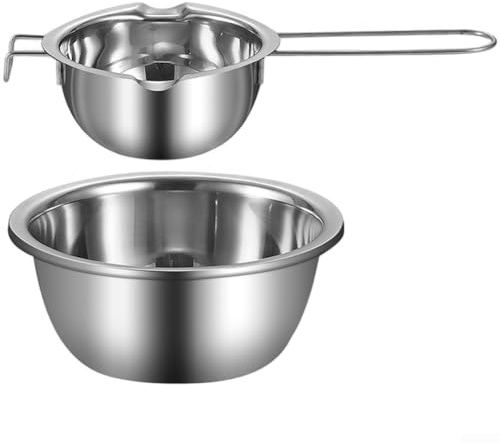 Olla de fusión de chocolate de doble boquilla de acero inoxidable 304 con mango colgante y fondo plano para una conducción eficiente del calor (E)
