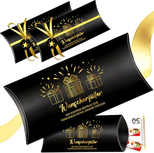 WenmthG Geburtstag Geldgeschenk Box 8er Set – Wunscherfüller Geschenkverpackung für Geld & Gutschein, Schwarz Gold mit Heißfolienprägung, mit Band & Anhänger