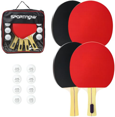 SPORTNOW Table Tennis Rackets Bats Portable Table Tennis Set Storage Case | 8 Balls, Indoor/Outdoor Games