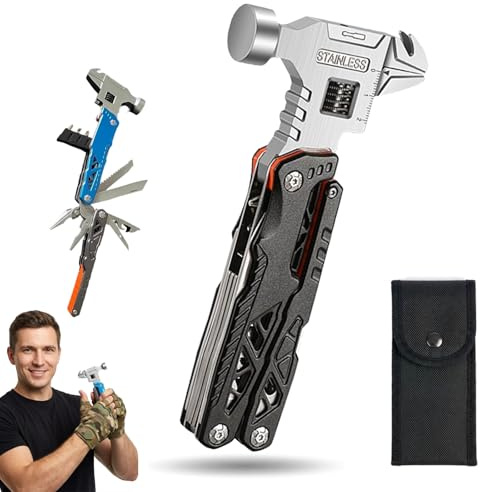 18 in 1 Multifunktionswerkzeug Hammer, Multitool Geschenk für Männer, Rollgabelschlüssel und Zange Set für Camping, Papa Geschenke Gadget, Outdoor Zubehör mit Tasche (B)