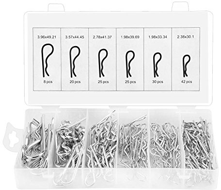 Akozon 50Pcs Hitch Pin Clips R Cotter Pins Clips Fastener Set 6 Different Sizes Hair Clip Fastener Pin Assortment Kit with Plastic Box