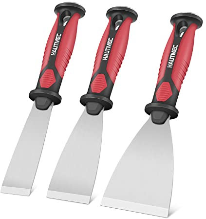 HAUTMEC Paint Scraper Set 3 Pcs, 1.25,2,3 Wallpaper Scraper Heavy Duty Stainless Steel Blade Putty Knife, Hammer End and Full Tang Design for Removing Wallpaper,Plaster, Cement HT0062