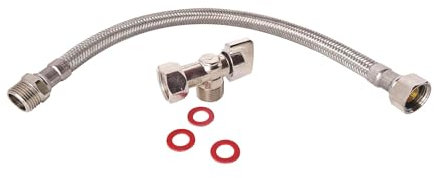 SOMATHERM FOR YOU - Kit di collegamento WC completo di rubinetto WC 1/4 torre quadrata nichel 12/17 (3/8 ''), un flessibile M12 / 17 (3/8 '') -F12 / 17 (3/8 ' '), due giunti, Grigio