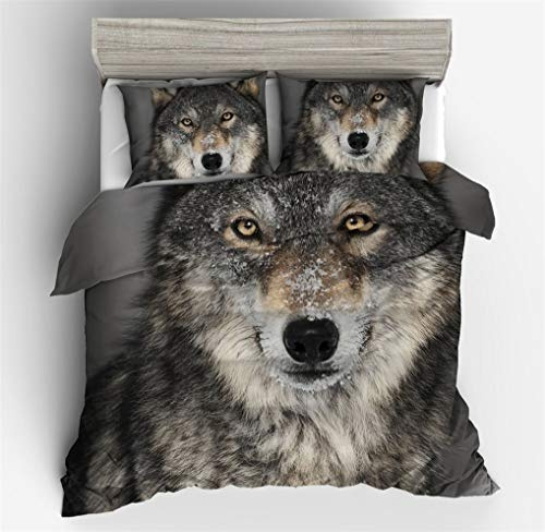 HNHDDZ Bettbezug Wolf Bettwäsche Set 3D Tier Mmuster Druck Schwarz Grau Rot Grün Bettbezug und Kissenbezug für Kinder Boy Mikrofaser (Wolf 1, Bettbezug 135x200 cm + 1 Kissenbezug 80x80 cm)