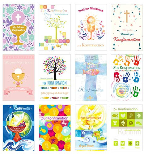 Edition Seidel Set 12 Konfirmationskarten mit Umschlag - Glückwunschkarte zur Konfirmation - Konfirmationskarte - Set Kartenset (Doppelkarten/Klappkarten mit Briefumschlag)