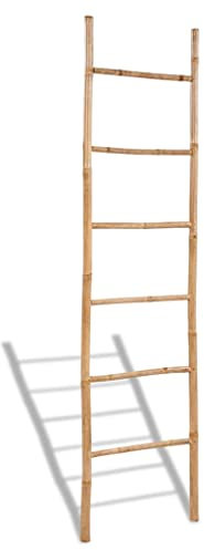 vidaXL Resistant Bamboo Towel Ladder - Versatile, Decorative and Functional Freestanding Towel Rack with 6 Rungs for Bathroom - Size: 50 x 190 cm