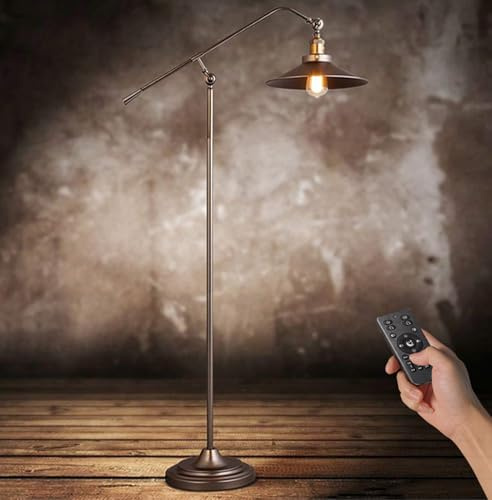 Stehlampe Wohnzimmer Vintage Industrial Stehleuchte E27 6 W LED Dimmbar | Retro Standleuchte mit Fernbedienung, verstellbarer Schwenkarm, Antik-Rotkupfer aus Metall, Hoehenverstellbar Wohnzimmerlampe