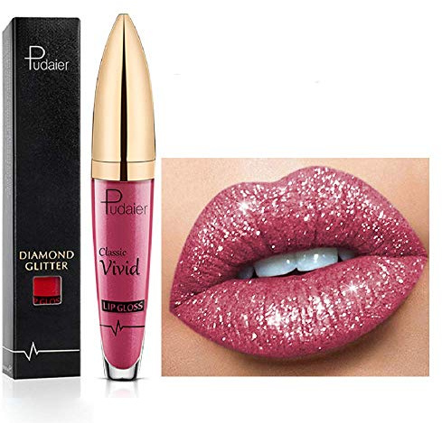 18 Farben Diamant glänzender langanhaltender Lippenstift,3D Shining Stars Perlglanz Lipgloss,Shimmer Metallic Texture Liquid,lang anhaltender Lipgloss,wasserdichte langlebiger Not Stick Cup (01)