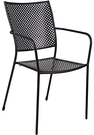 Dmora Stapelbarer Eisenstuhl mit Armlehnen, schwarze Farbe, 57 x 47 x h89 cm