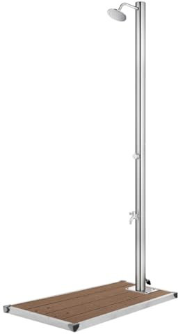 vidaXL Gartendusche mit Grauer Bodenplatte Bodenelement Pooldusche Außendusche Campingdusche Camping Pool Außen Dusche 220cm Edelstahl