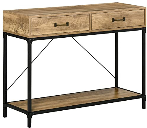 HOMCOM Table Console Industriel 100L x 35l x 76H cm Aspect Bois