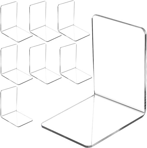 ZCXG Serre-Livres en Acrylique Transparent-Serre-Livres, Serre-Livres pour étagères, Support de Tablette en Acrylique Transparent pour bibliothèque, Bureau, Écoles, Librairie-4 Paires