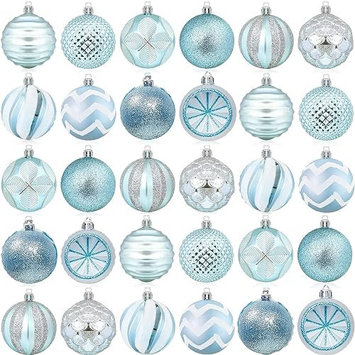 60mm 30 STK. Weihnachtskugeln Kunststoff Christbaumkugeln Weihnachtsbaumdekoration Set Für Weihnachtsbaum Dekoration Weihnachten Hochzeit Party (Blu Sliver)