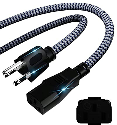 Power Cord - 3 Pin Power Cord Braided,10FT/3m AC Replacement Power Cable 3 Prong,Universal Power Cord for Monitor, PS3, Xbox-360, TV, Computer, Printer,PC and More(10A,110V-250V,18AWG)
