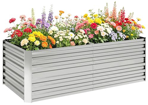 Outsunny Carré Potager de Jardin Rectangulaire 180 x 90 x 59 cm Argent