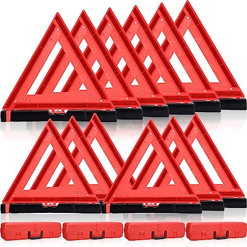 Kanayu 12 Pcs Warning Triangles Dot Reflective Foldable Emergency Safety