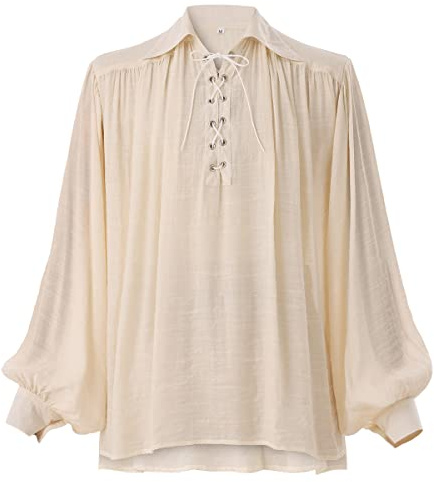 GRACEART Camicia Oversize da Poeta Pirata Medievale Outfit Festival Rinascimentale Abbigliamento Casual Top per Uomini o Donne, Beige, XL