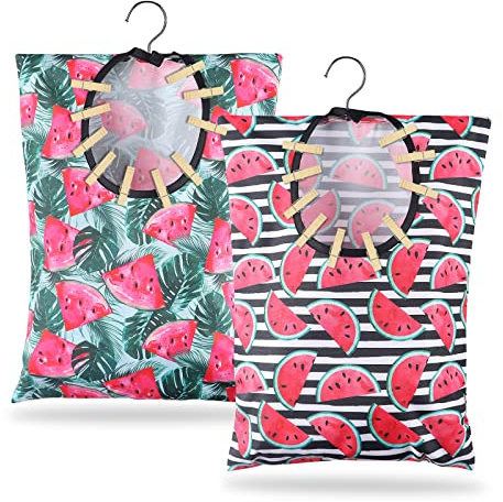 Wassermelonen-Wäscheklammerbeutel mit Haken zum Aufhängen – 38,1 x 27,9 cm Wäscheklammer-Halter – wasserdichte Wäscheklammer-Aufbewahrung, Organizer, 2 Stück