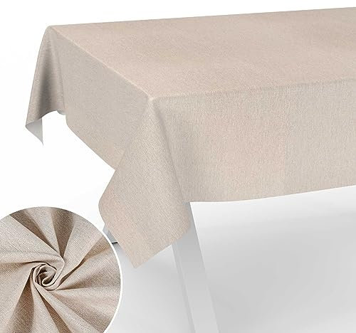 Stoff Tischdecke Textil Tischwäsche Tischtuch Baumwolle Polyester abwaschbar Uni Ornament Damast Jacquard Gewebe waschbar Beige Grau 260x140cm Schnittkante