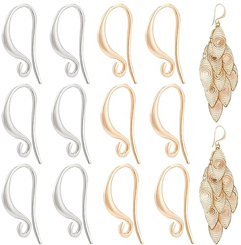 BENECREAT 48 Stück 2 Farben Echte 18K Vergoldete Ohrsteckerhaken, Messing-Silberspule Und Kugel-Ohrhaken, Fischhaken Mit Kunststoffbehältern Für Herstellung von Schmuck, Bohrung: 1.5 mm