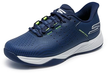 Skechers Men's Viper Court Reload Hands Free Slip-Ins Pickleball Sneaker, Navy/Yellow, 12 X-Wide