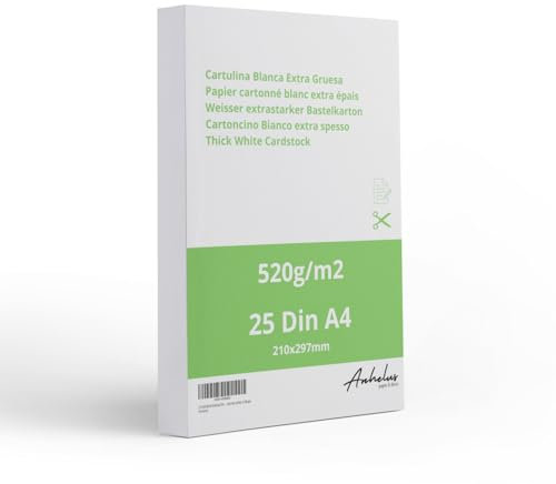 25 Bastelkarton A4 Weiß 520gr/m2 - Packung mit 25 Blatt 21x29,7cm Zeichenkarton - 0,6mm Extra dicker karton a4 zum Basteln