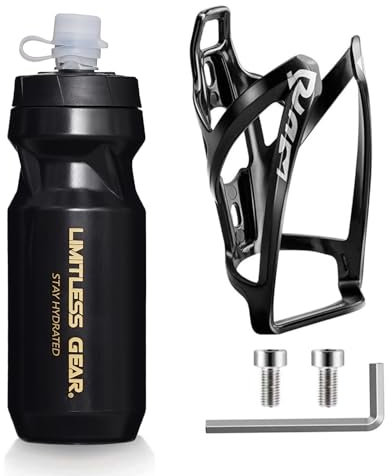 OSIGEI Fahrrad Flaschenhalter mit 21 Oz Fahrradflasche, Leicht GeträNkehalter Fahrrad mit Schrauben - BPA Frei Fahrrad Trinkflasche für Fahrrad, Rennrad, Mountainbikes (Schwarzes Gold)