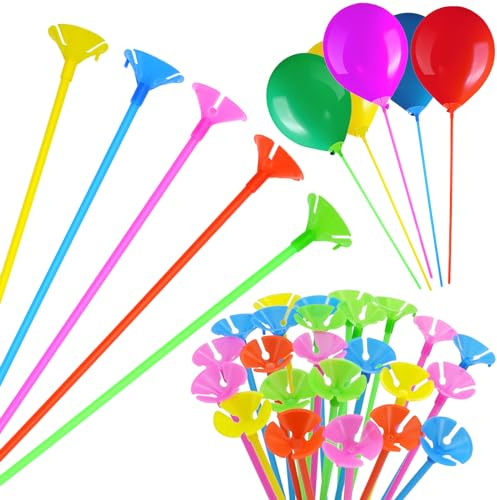 Ballonständer 100 Stück, Kunststoff Luftballon Stäbe, Wiederverwendbar