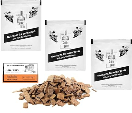 3 x Nährstoff für Weinhefe 10g/25L + Französische Eichenchips 20g – Weinnährstoff, Nährstoff für Weinhefe, Weinhefe Gärhilfe