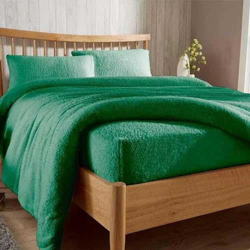 Extra Deep Fitted 30cm Teddy Fleece Fitted Bed Sheet Plain Thermal Warm and Cosy Soft Luxury Bedding (Emerald Green, King)