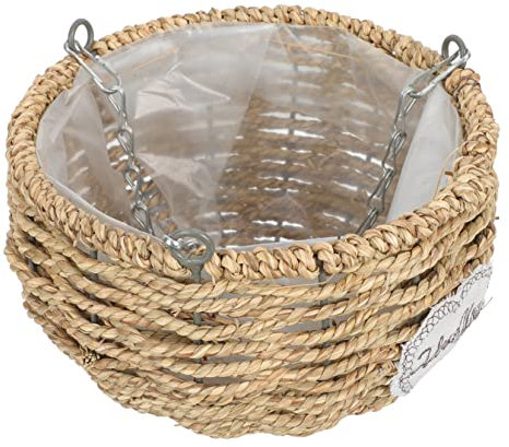 BESPORTBLE Sturdy Chain Hanging Flowerpot Balcony Hanging Plant Basket Woven Straw Pot for Home Decor Easy to Install