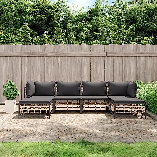 Tino Tech Garten-Lounge-Set mit Kissen Gartenmöbel Set Lounge Garnitur Gartenbank 6-TLG Gartensofa für Balkon und Terrasse Wetterbeständig Einfach Reinigen Komfort Look Anthrazit 72x72x66 cm