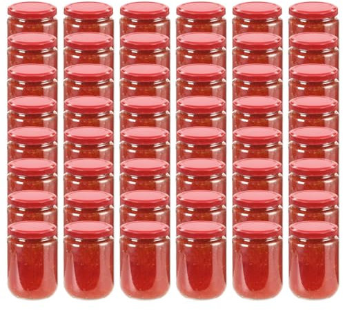 BaraSh Tarros de Mermelada de Vidrio con Tapa roja 48 Unidades 230 ml Tarros Yogurtera Tarros Cristal Hermeticos