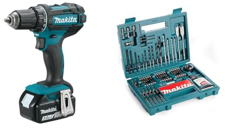 Perceuse visseuse 18V LXT (2x3,0 Ah) en MAKPAC - Makita DDF482RFJ & B-53811 Ensemble d'accessoires Multicolores, 100 pièces